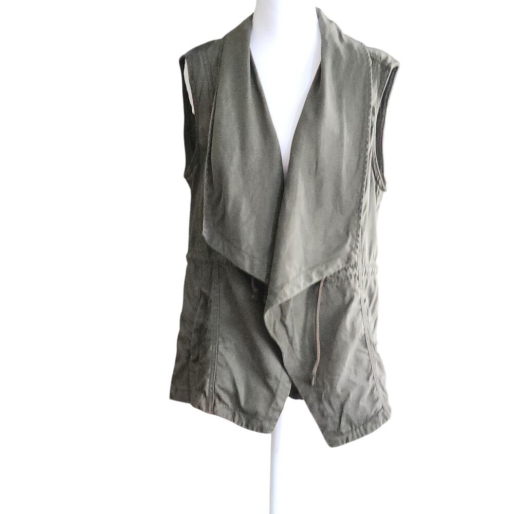 Max Jeans Tencel Shawl Collar Utility Vest Olive Sz Med